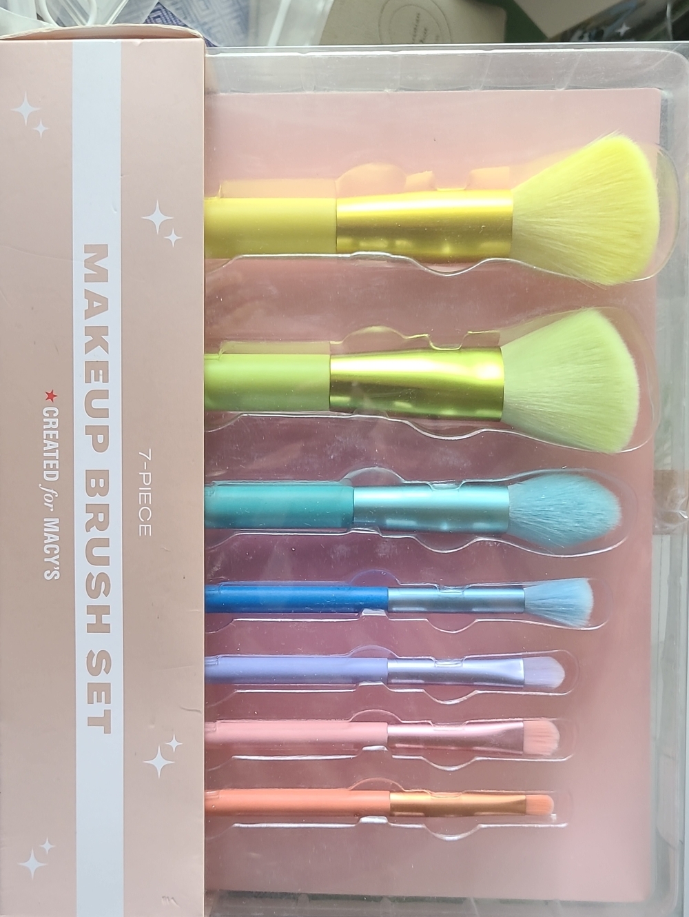 Macy's 7-Piece Pastel Makeup Brush Set - Yellow, Green, Blue, Pink, Peach